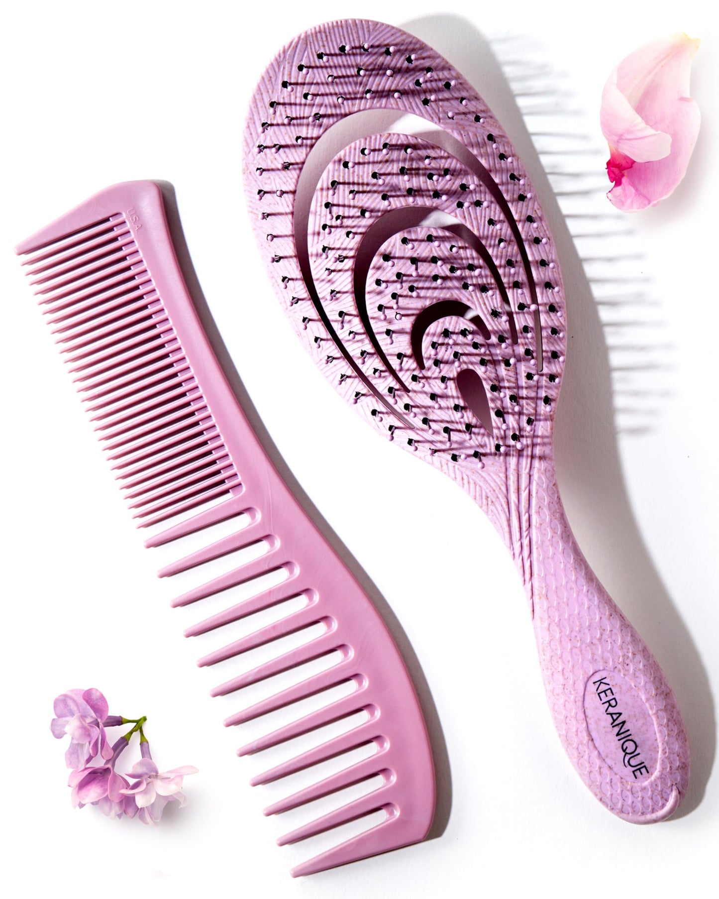 Detangling Brush and Comb Set - Gentle on Scalp Detangler Hair Brush and Styling Comb for Women - Hair Comb and Hairbrush for Thin, Thick, Curly, Straight, and All Other Womens Hair Types by Keranique