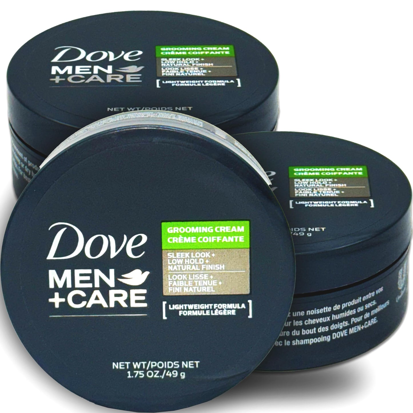 DOVE Men+Care Grooming Cream, 3 Pack Hair Styling Cream for Men, Lightweight Formula, Defines and Conditions with Low Hold for Easy Styling and Natural Texture, 1.75 oz Each