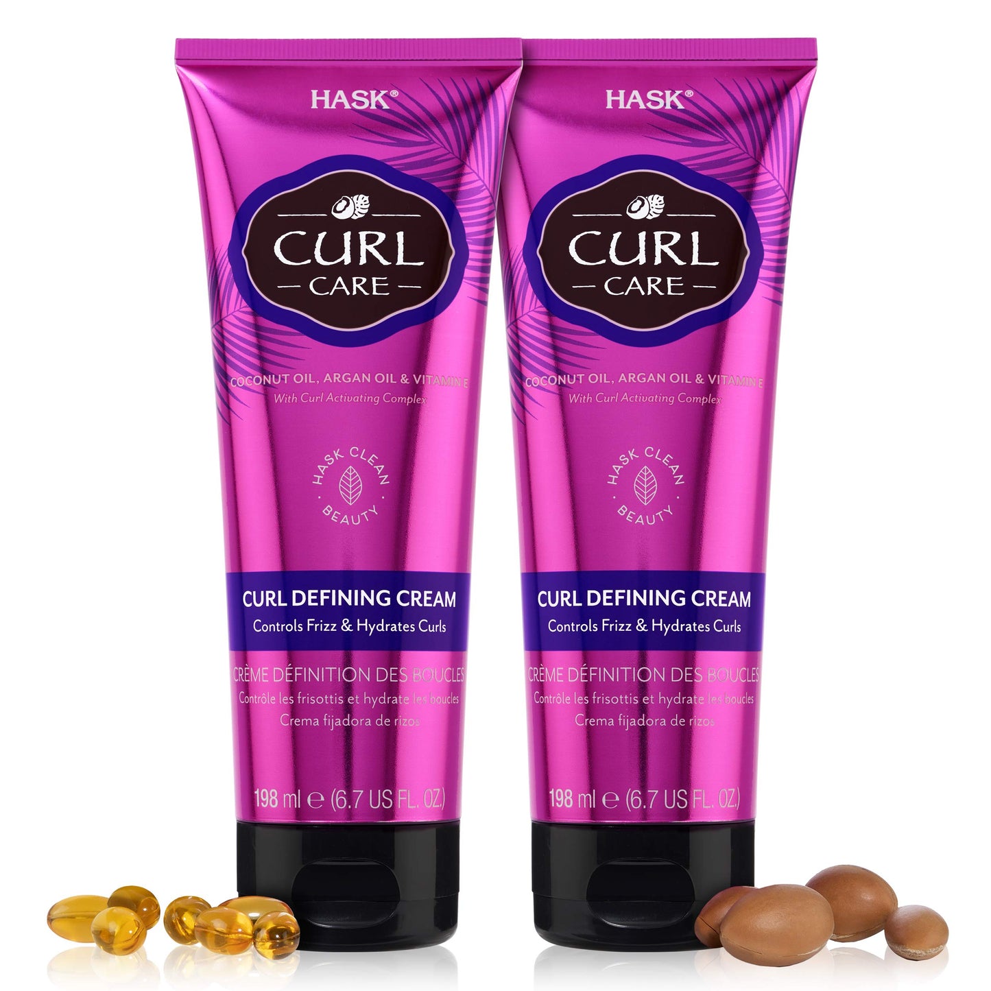 HASK Hair Cream - Curl Care Defining Cream 2 Piece Bundle, vegan, cruelty-free, color safe, free from gluten, sulfates, and parabens