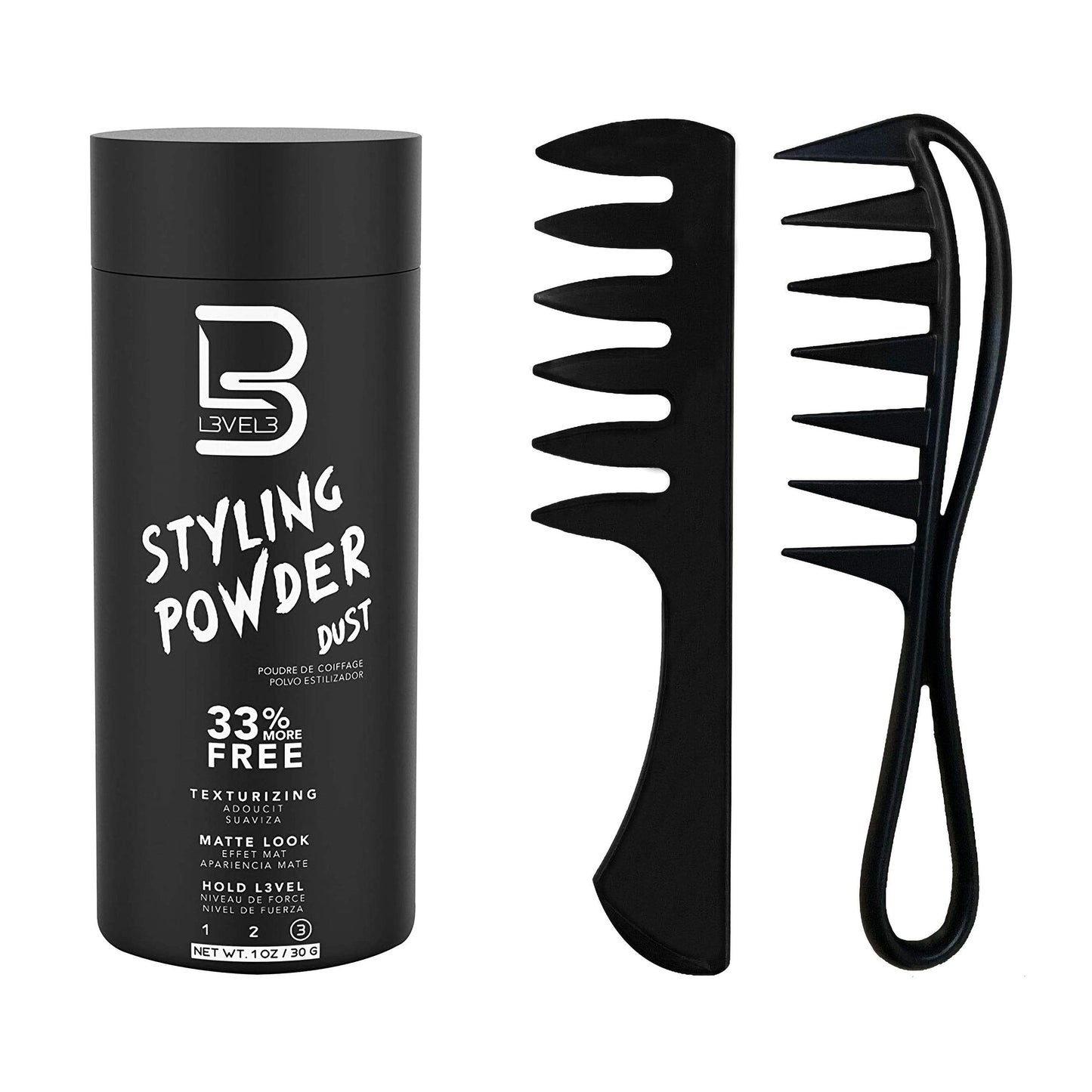 L3 Level 3 Styling Powder & Styling Comb Set - Easy to Apply with No Oil or Greasy Residue - Professional Salon Look - Lightweight and Ergonomic - Natural Look Mens Powder Delivers Matte Finish