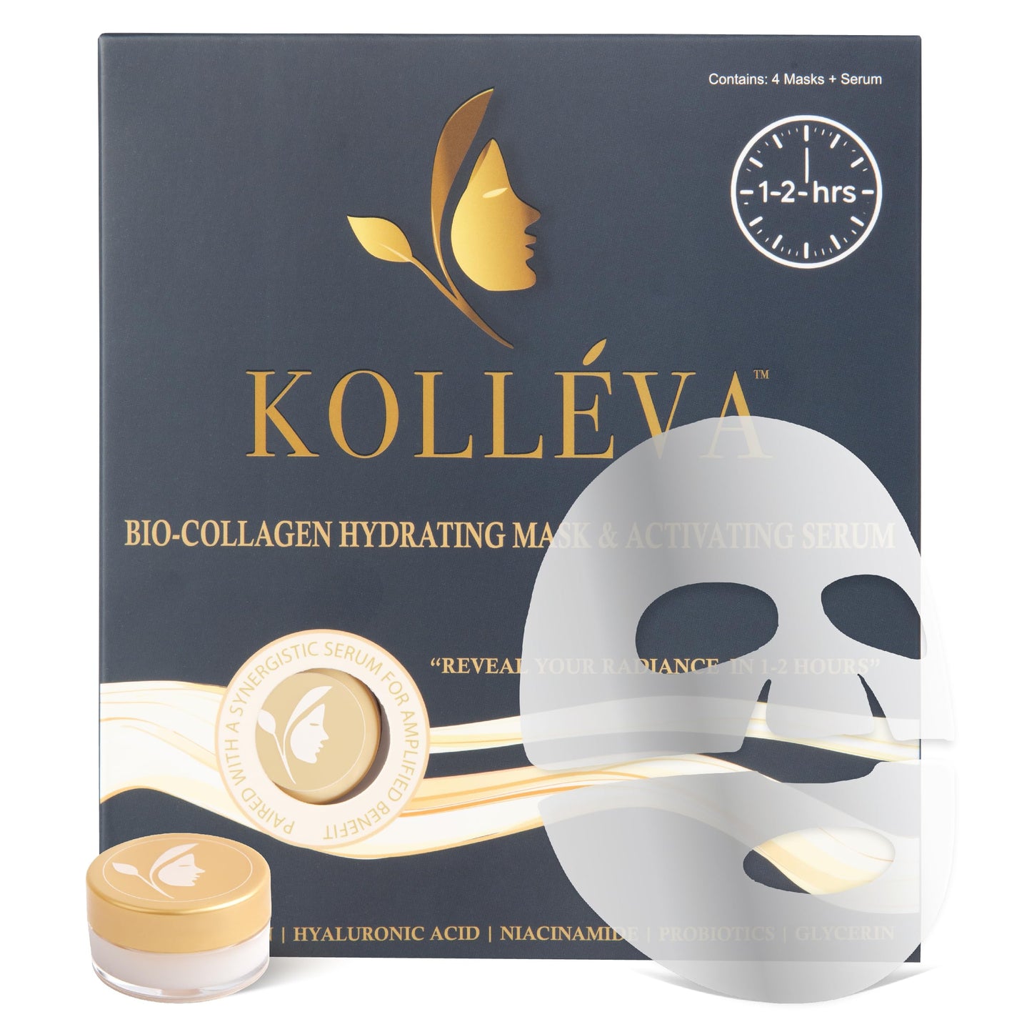Bio-Colalgen Deep Face Mask - 2-Hour Hydration, 4 Masks + Synergistic serum, U.S. Formulated
