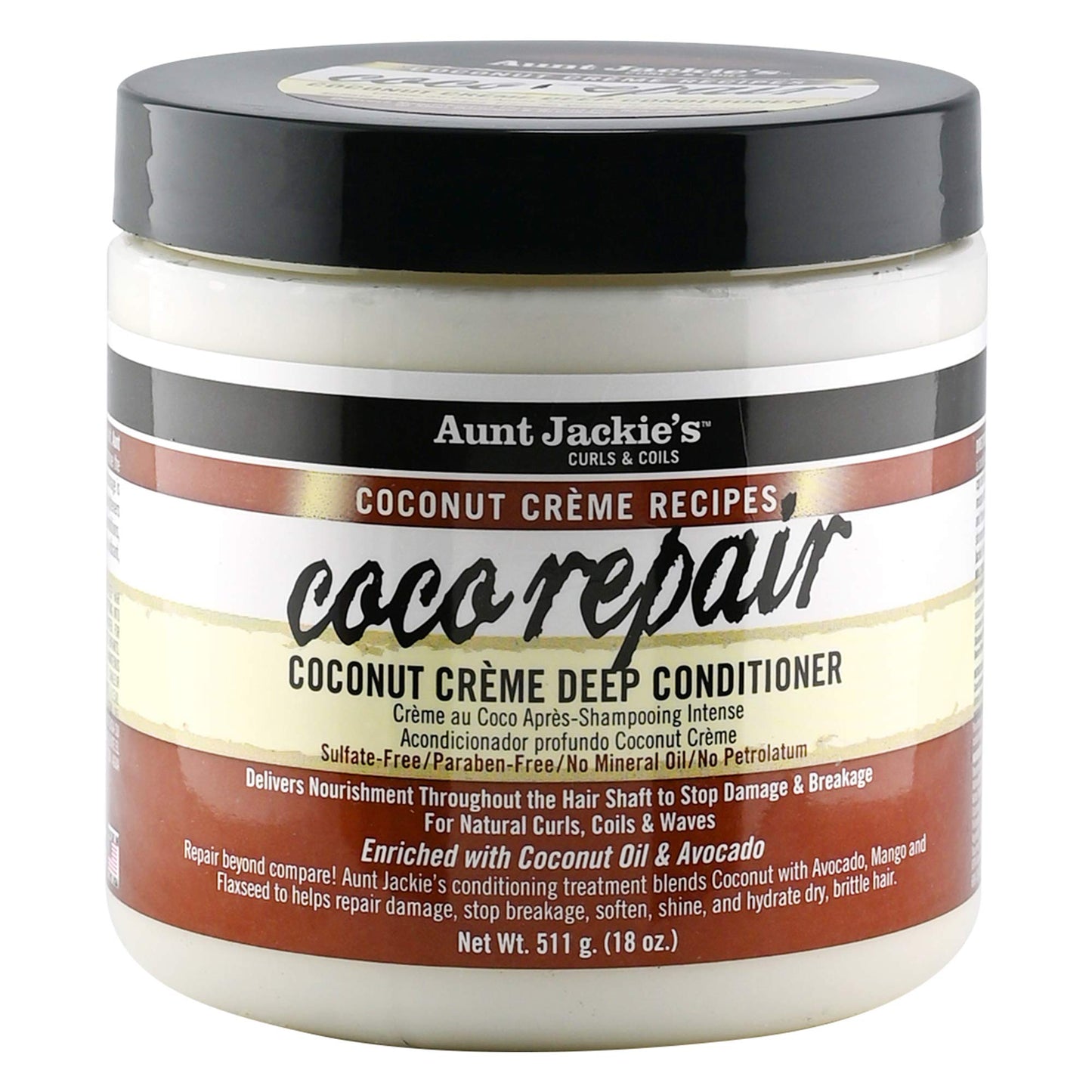 AUNT JACKIE'S Coconut Cr�me Recipes Coco Repair Deep Hair Conditioner, Delivers Nourishment, Stops Damage, Breakage for Natural Curls, 18 oz