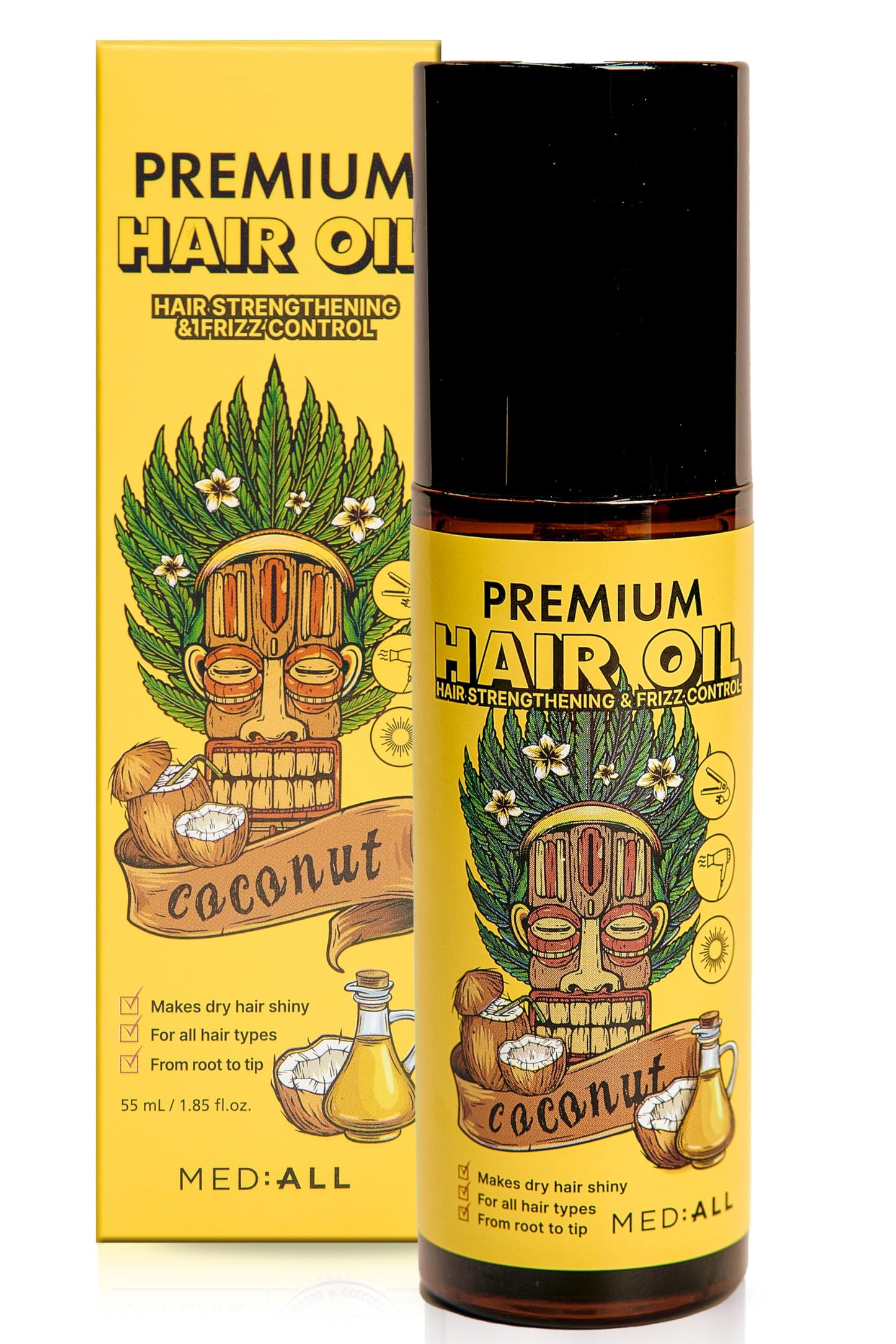 MEDIALL Premium Oil for Frizzy & Damaged Hair | Regrowth Tonic | Hydrating & Moisturizing Growth Serum w/Coconut, Argan, Avocado, Camellia Seed & Olive Oils (1.85 fl oz)