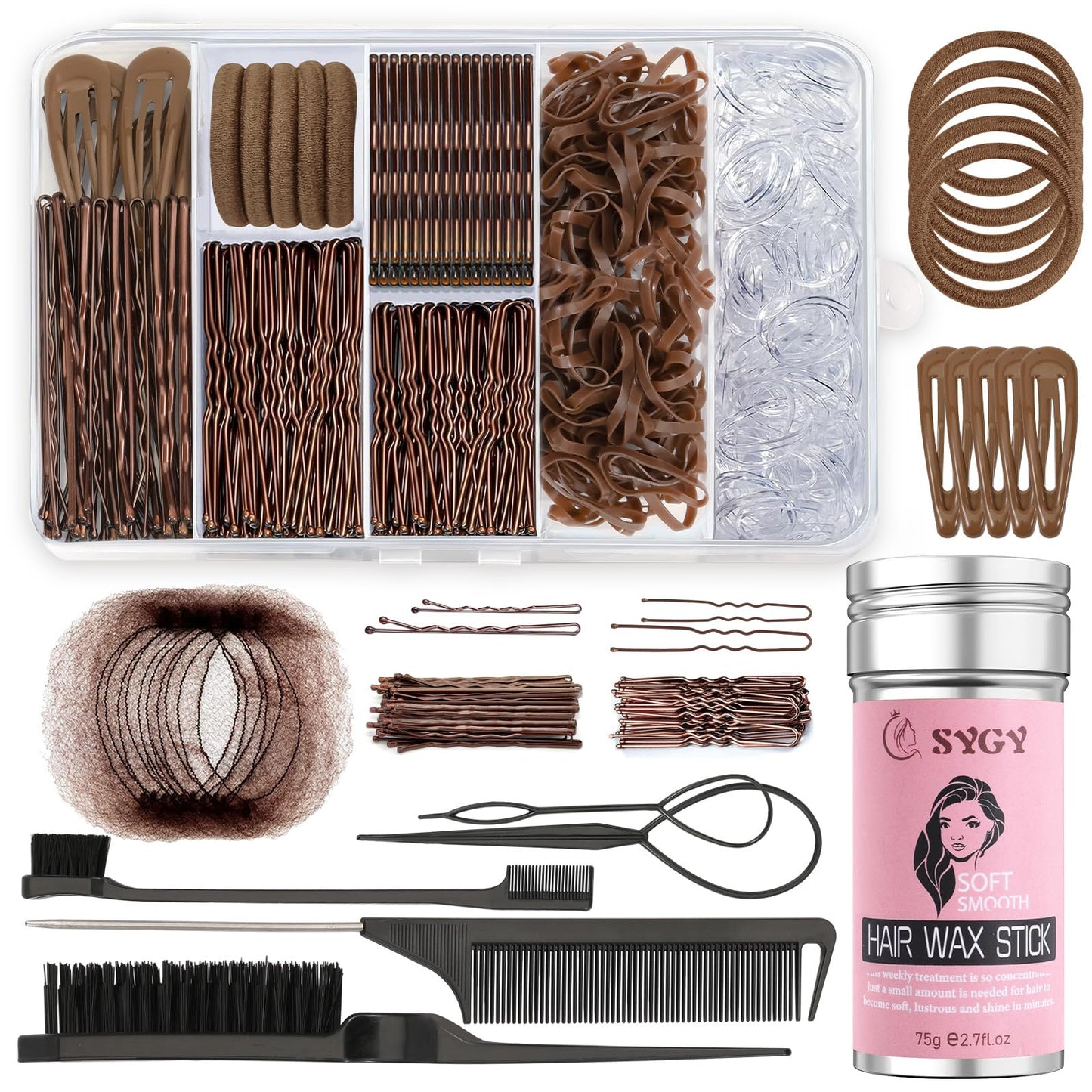 386Pcs Ballet Hair Styling Kit-Hair Wax Stick, 200 Elastic Ties, 50 Bobby Pins, 50 U-Pins, 10 Invisible Hair Bun Nets, 3 Combs&Brushes, 2 Loop Tools, Professional Dance Performance Kit w/Storage Box
