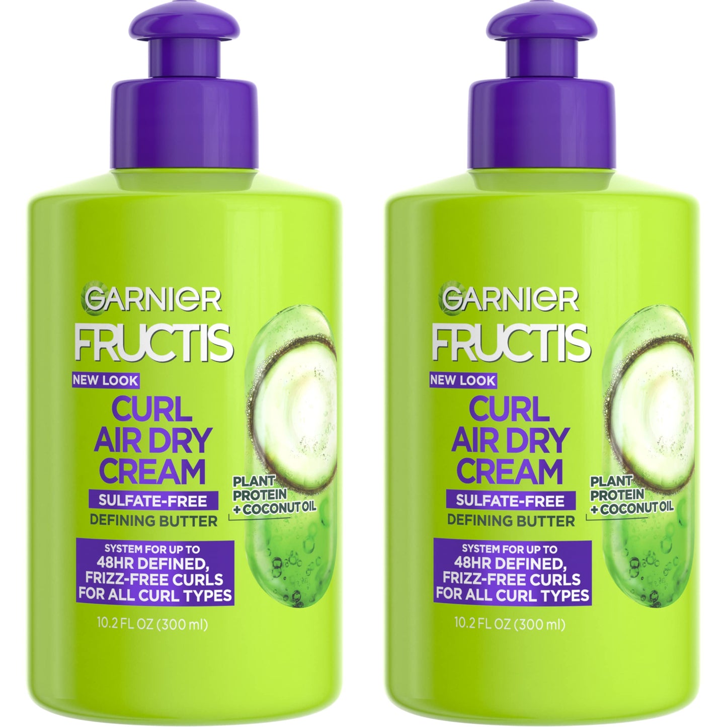 GARNIER Fructis Curl Nourish Air Dry Cream, Sulfate Free Defining Butter Leave-in Conditioner, 10.2 Fl Oz, 2 Count (Packaging May Vary)