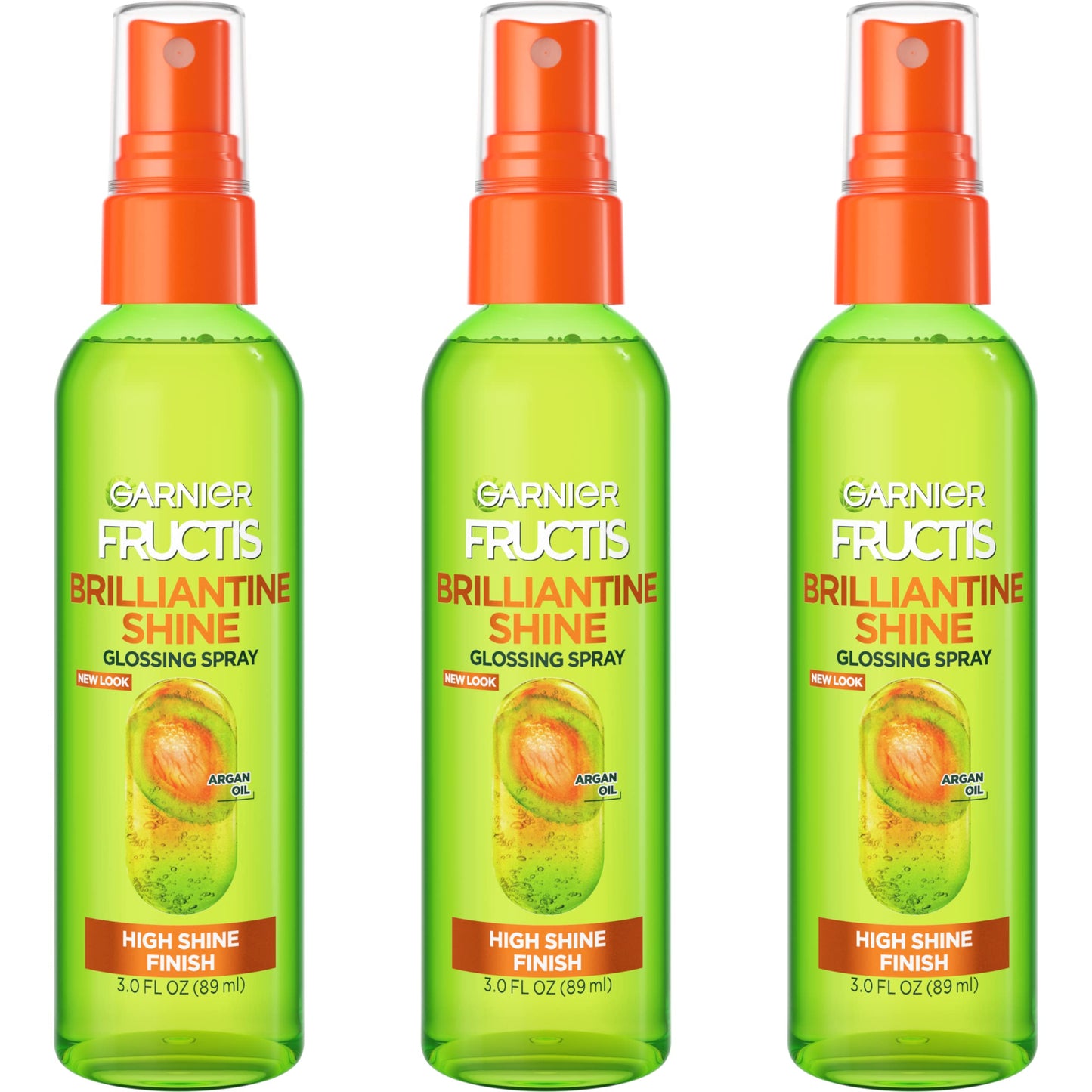 GARNIER Fructis Style Brilliantine Shine Glossing Spray for High Shine Finish, Argan Oil, 3 Fl Oz, 3 Count (Packaging May Vary)