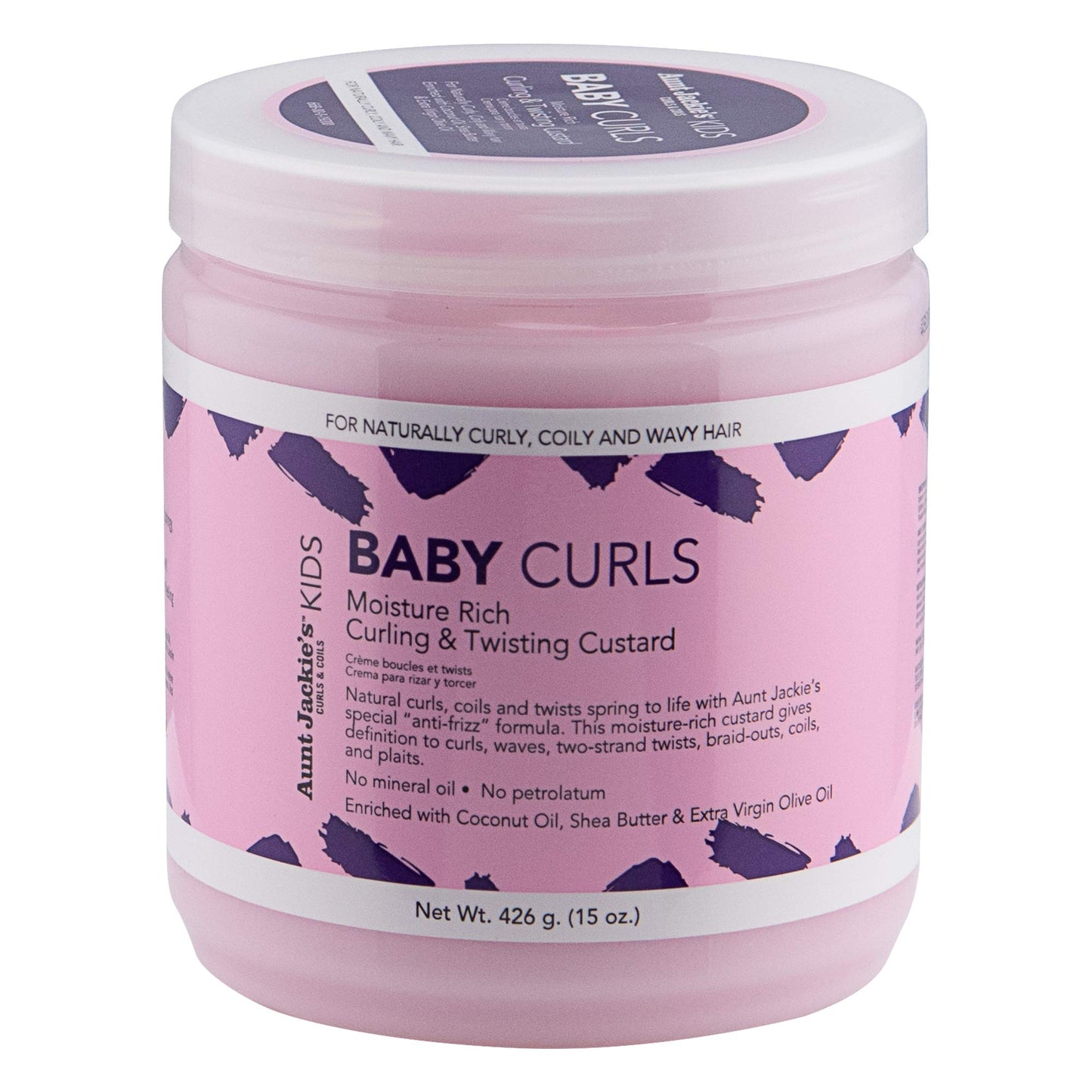 AUNT JACKIE'S Kids Baby Curls, Moisture Rich Curling and Twisting Custard for Naturally Curly, Coily and Wavy Hair, 15 oz