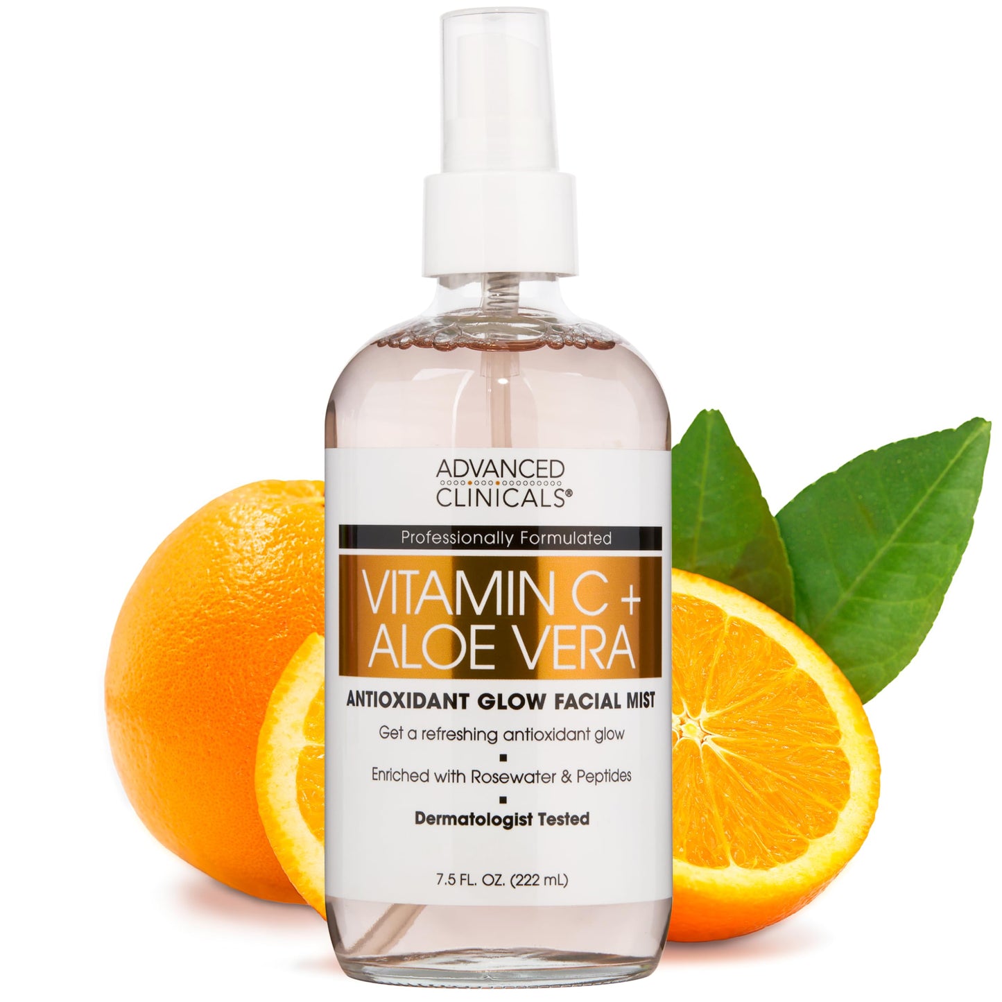 ADVANCED CLINICALS Vitamin C Face Toner W/Ferulic Acid & Rosewater, Antioxidant Facial Mist Spray for Face, Skin Refreshing, Hydrating, & Non-Greasy Instant Hydration Facial Spray, Large 8 Fl Oz