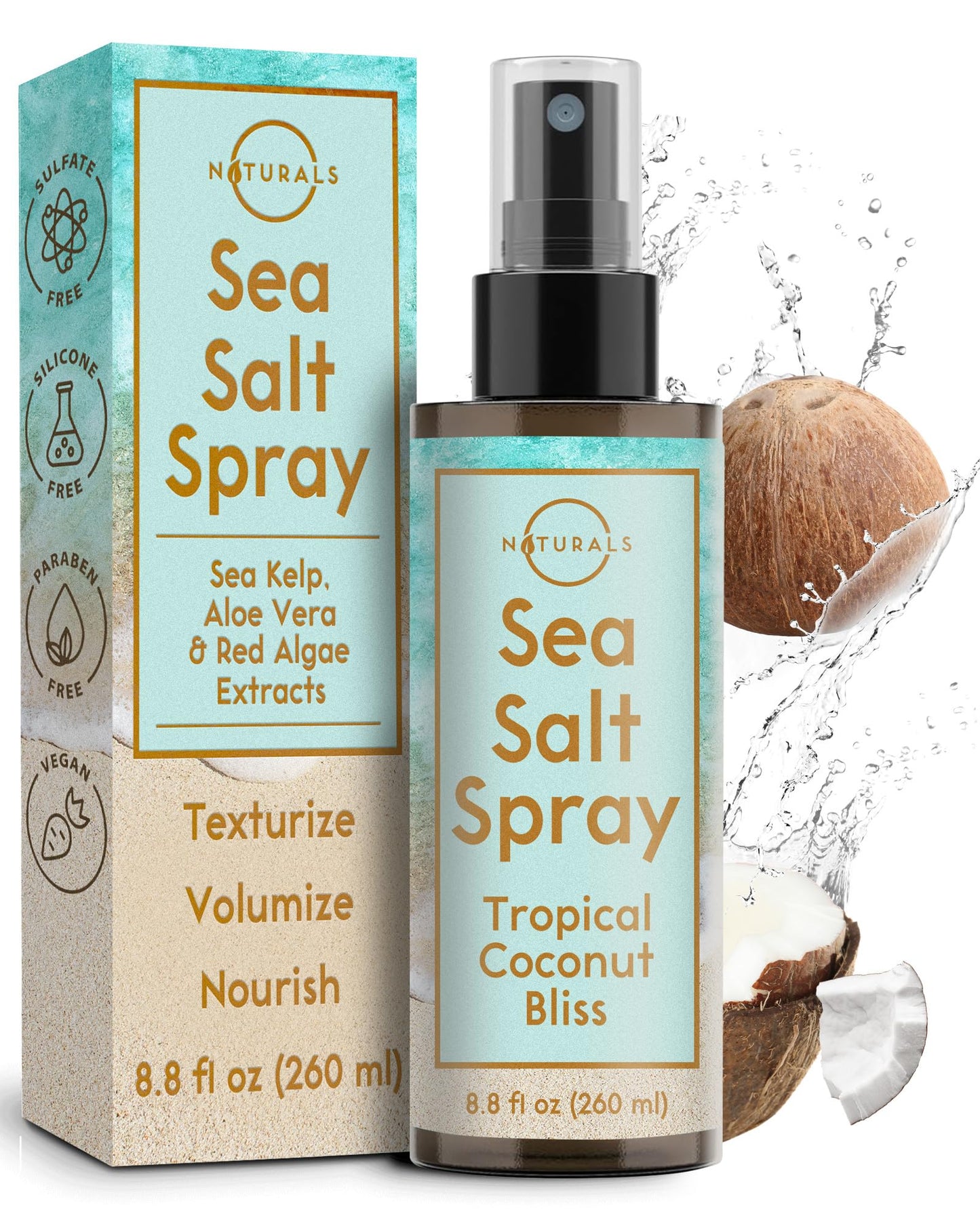 Sea Salt Water Spray for Men - Texturizing Spray Wavy Hair Products - Tropical Coconut Bliss, 8 oz