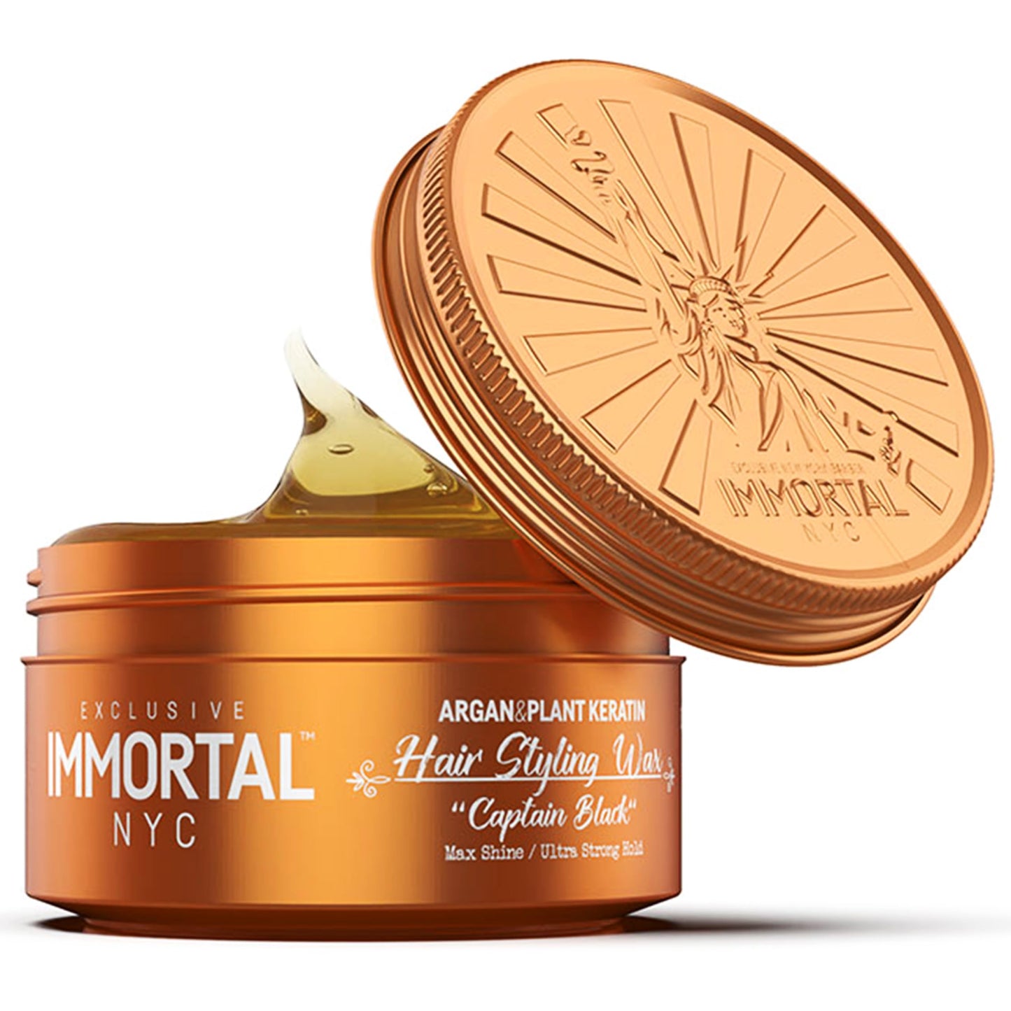 Immortal NYC Captain Black Hair Wax - 8 out of 9 Holding Ability, Max Shine - All Natural Water-Based Hair Wax for Men - No Residue, All Hair Types