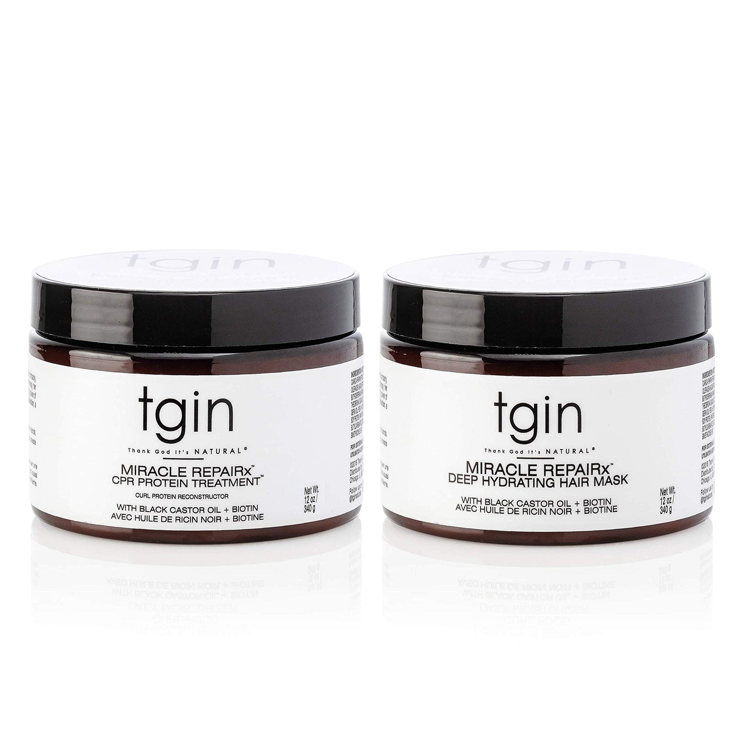 tgin Miracle RepaiRx Strengthening CPR Protein Treatment & Deep Hydrating Hair Mask, for Curly, Coily and Wavy Hair, Repairs, Protects, and Restores Damaged Hair, 12 oz, (Set)