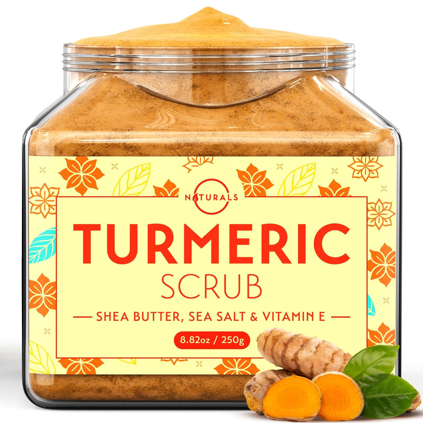O Naturals Turmeric Body Scrub Exfoliating Body Scrub for Smooth and Hydrated Skin with Natural Turmeric and Salt, Gentle Face Scrub and Body Scrub Exfoliator, 8.82 oz