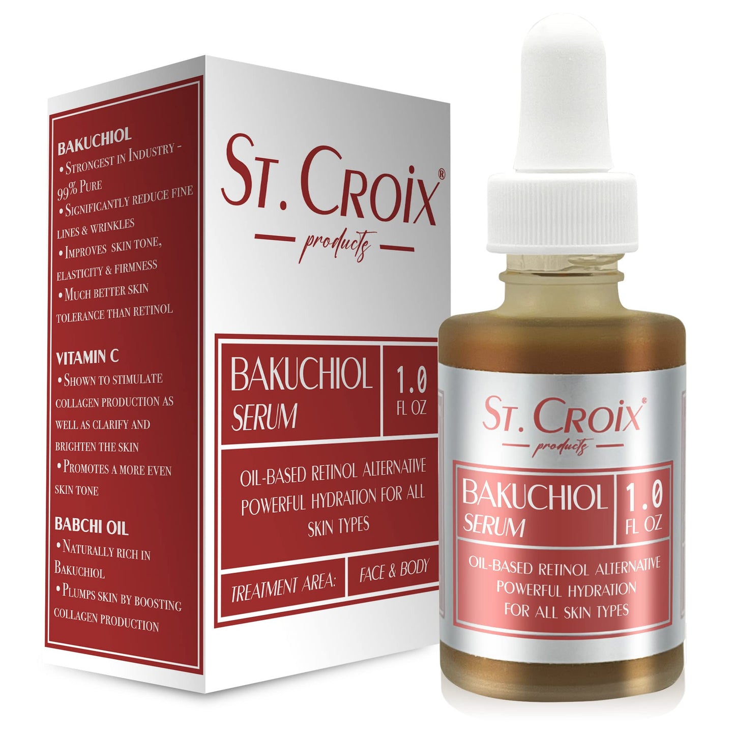 BAKUCHIOL Face & Body Serum Vitamin C & E Infused, Odorless, Hydrating Anti-Aging Oil Gentle Retinol ALTERNAtive for Radiant, Youthful Skin - 1 oz