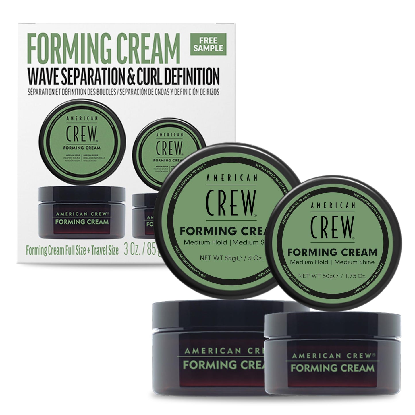 AMERICAN CREW Men's Hair Forming Cream, Like Hair Gel with Medium Hold & Medium Shine, Travel Size, Duo Gift Set