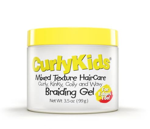 CurlyKids Braiding Gel Gentle Hold Kids Hair Gel for Curly, Kinky, Coily & Wavy Hair Frizz Control & Shine No Flakes or Buildup Easy Styling for Braids & Twists Mixed Texture HairCare, 3.5oz