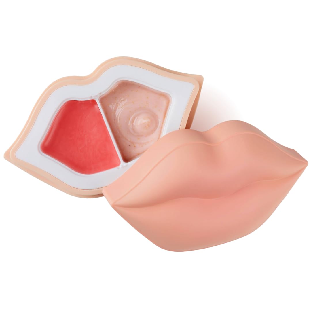 KOCOSTAR Peach Duoduo Lip Scrub and Lip Oil Cream Set | Gentle Walnut Shell Exfoliator and Jojoba Seed Oil Moisturizer for Chapped Dry Lips, Korean Lip Care Set, 1.5 oz