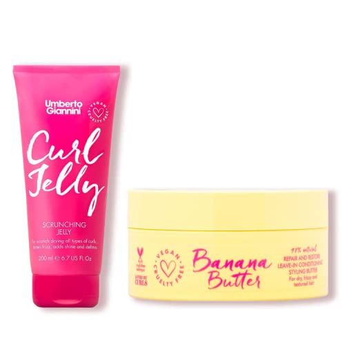 Umberto Giannini Curl Jelly Scrunching Jelly, Vegan & Cruelty Free Frizz Solution Gel for Curly or Wavy Hair, 200 ml (Gel & Banana Butter Leave-In Conditioner)
