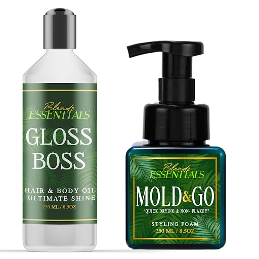 Blendz Essentials Perfect Duo Natural Lightweight Scalp & Hair Oil Plus Hair Setting Mousse With Edge Control | Moisturize & Shape All Hair Types, Clear