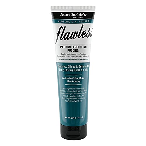 AUNT JACKIE'S Aloe and Mint Recipes Flawless Pattern Perfecting Pudding Enhanced with Manuka Honey for Long Lasting Curls & Coils, 10 oz, Green