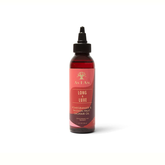 AS I AM Long and Luxe GroHair Oil - 4 ounce - Rejuvenate the scalp - Promote hair retention - Enriched with Pomegranate and Passion Fruit, Beta-Sitosterol & JBCO