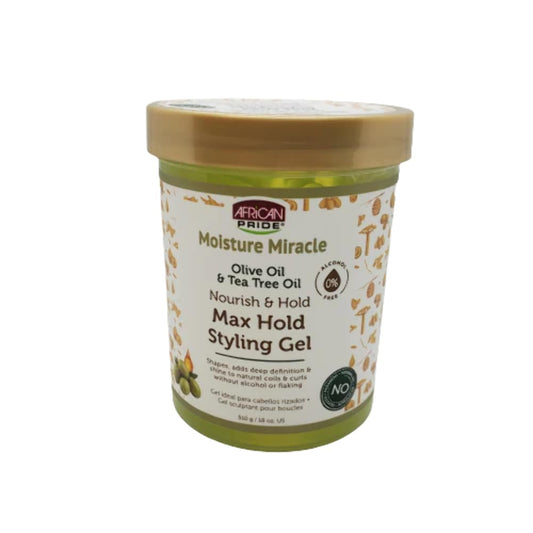 AFRICAN PRIDE Moisture Miracle Max Hold Styling Gel with Olive Oil & Tee Tree Oil - 18 fl oz (Pack of 2)