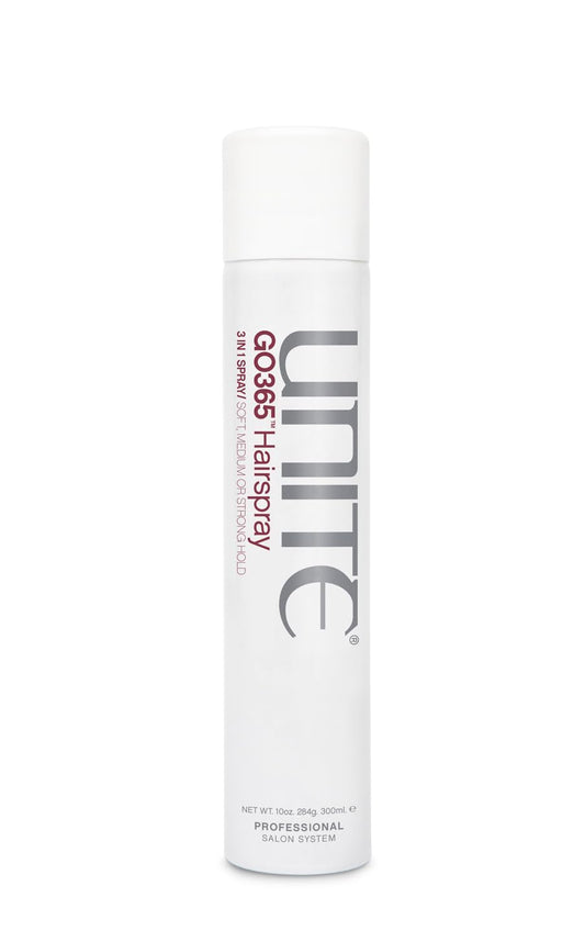 UNITE Hair GO365 Hairspray Soft, Medium, Strong Hold Adjustable Nozzle, Protects Heat, 10oz