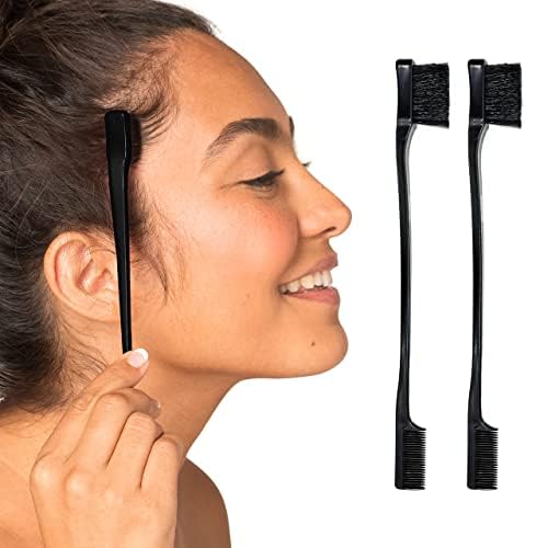Kitsch Double Sided Edge Control Hair Brushes for Women - Edge Brush with Soft Nylon Bristles | For Bangs, Hairline, Eyebrows & Lashes - 2 Pcs, Black