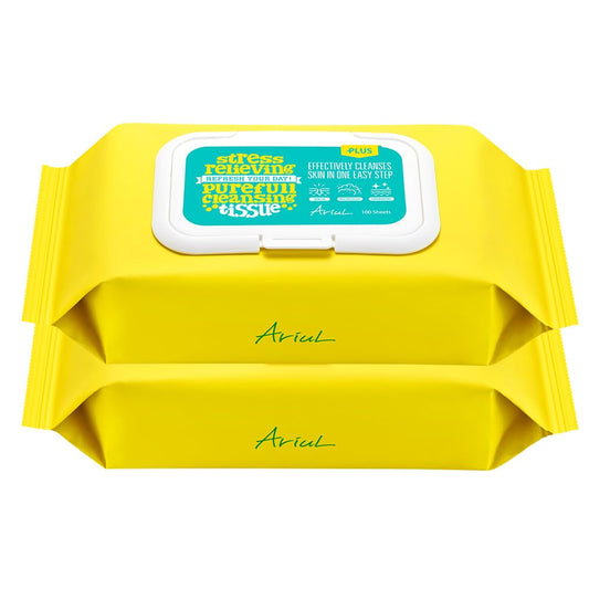 Ariul Stress Relieving Purefull Cleansing Tissue Gentle & Hydrating Makeup Remover Wipes, Korean Skin Care with Natural Ingredients, 80 Counts × 2 Packs