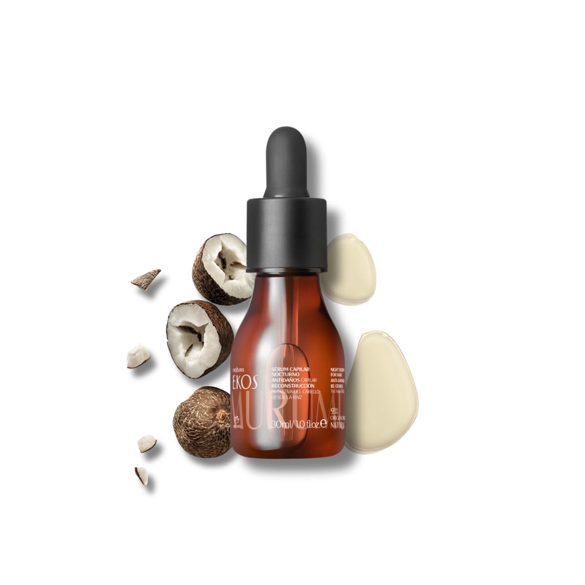 natura Ekos Murumuru Anti-Damage Night Serum - Increases Hair's Natural Keratin Production - Replenish Nutrients & Rebuild Hair Fiber - Vegan Hair Care - Brazilian Beauty Secrets - Hair Care 30ml