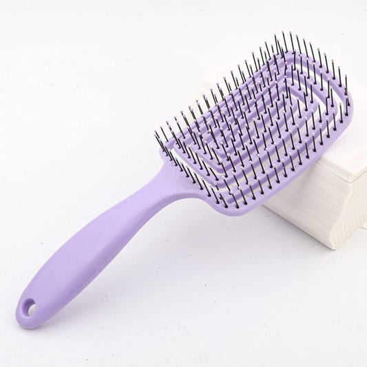 Paddle Vent Detangler - Curved & Vented Hair Brush for Fine, Thick, Curly Hair - Faster Blow Drying & Styling - Purple