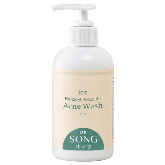 Benzoyl Peroxide Wash 10% with Hyaluronic Acid Acne Treatment: Acne Face Wash & Back, Butt, Body Wash Korean Skincare (8oz)