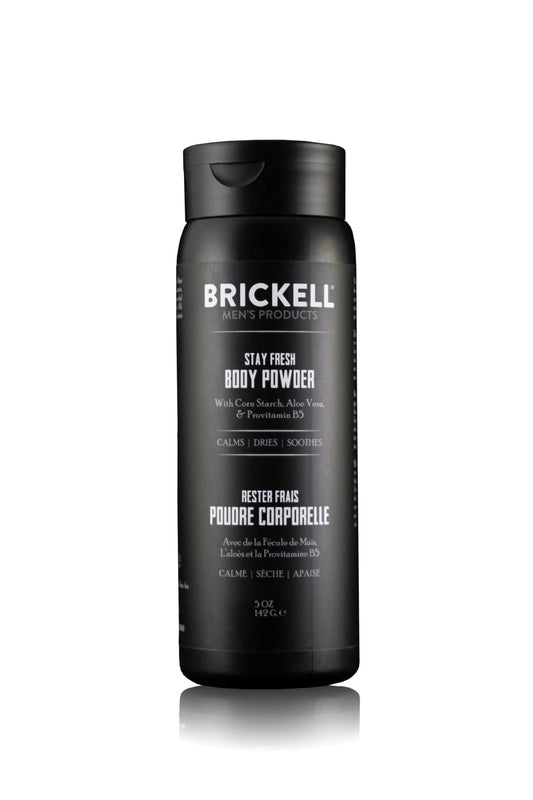 BRICKELL Men's Products Stay Fresh Body Powder for Men, Natural and Organic Talc-Free, Absorbs Sweat, Keeps Skin Dry, Unscented, 5 oz
