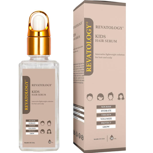 REVATOLOGY Kids Hair Serum (Made in USA) for Hair Thickness, Strength, Growth and Scalp Revitalization for straight, curly, waivy, coiled hair in toddlers, teen, and children | chemical & cruelty free