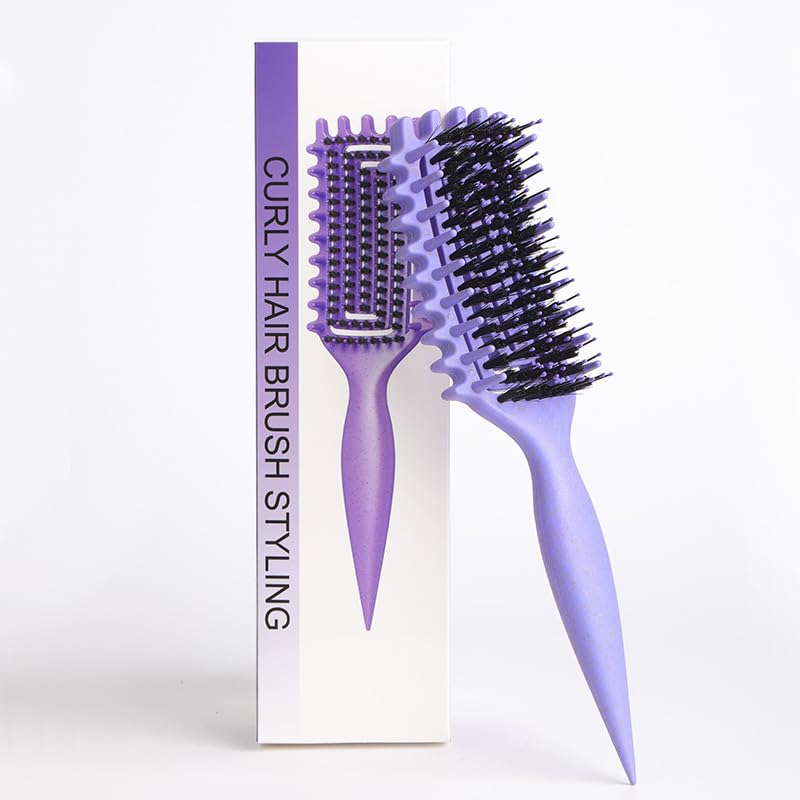 Curl Defining Brush, Curl Brush For Curly Hair, Curly Hair Brush for Combing and Shaping Curls, Vented Curl Hair Brush (Purple)