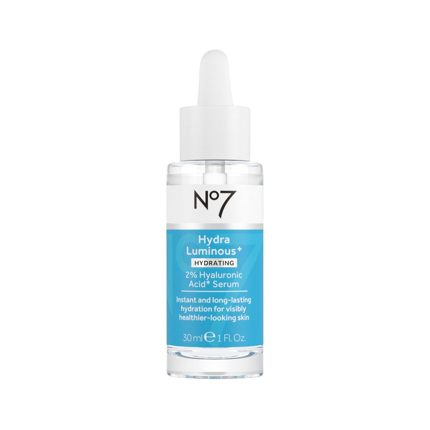 No7 HydraLuminous+ 2% Hyaluronic Acid Serum - Hydrating Facial Serum with 5% Vitamin B3 Niacinamide to Support Skin Barrier Repair - For Visibly Radiant & Healthier-Looking Skin (1 Fl Oz)