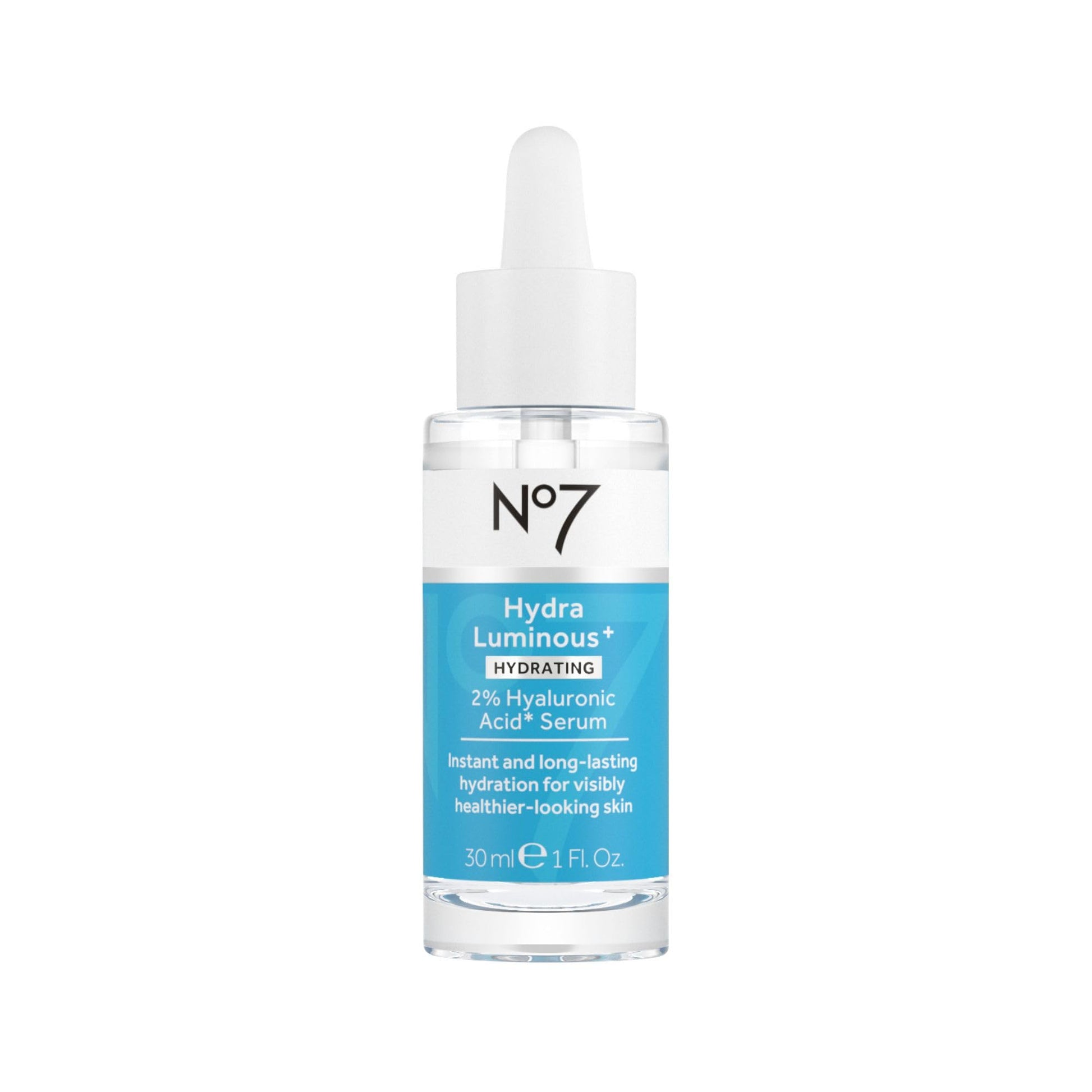 No7 HydraLuminous+ 2% Hyaluronic Acid Serum - Hydrating Facial Serum with 5% Vitamin B3 Niacinamide to Support Skin Barrier Repair - For Visibly Radiant & Healthier-Looking Skin (1 Fl Oz)