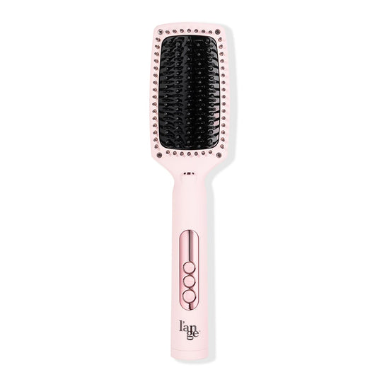 L'ANGE HAIR Le Vite Curve Ceramic Straightening Brush | Heated Straightener Flat Iron for Smooth, Anti Frizz Hair | for All Hair Lengths | Hot Styling Brush for Effortless Straightening (Blush)