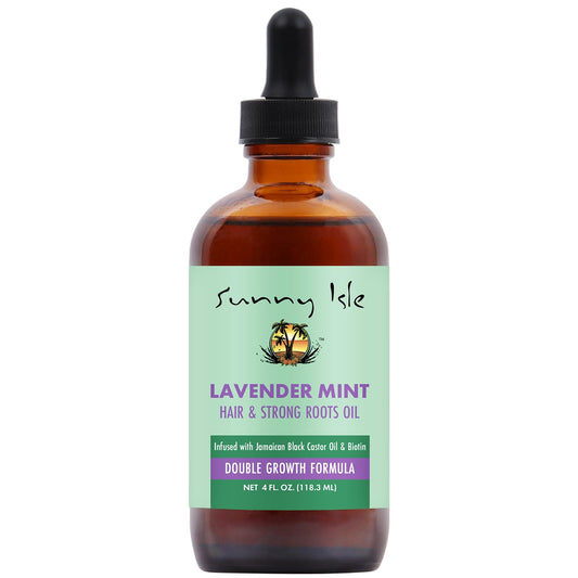 Sunny Isle Lavender Mint Hair and Strong Roots Oil 4oz | Infused with Jamaican Black Castor Oil and Biotin | Strengthen and Nourish Hair Follicles | Dry Scalp, Split Ends | Double Growth Formula