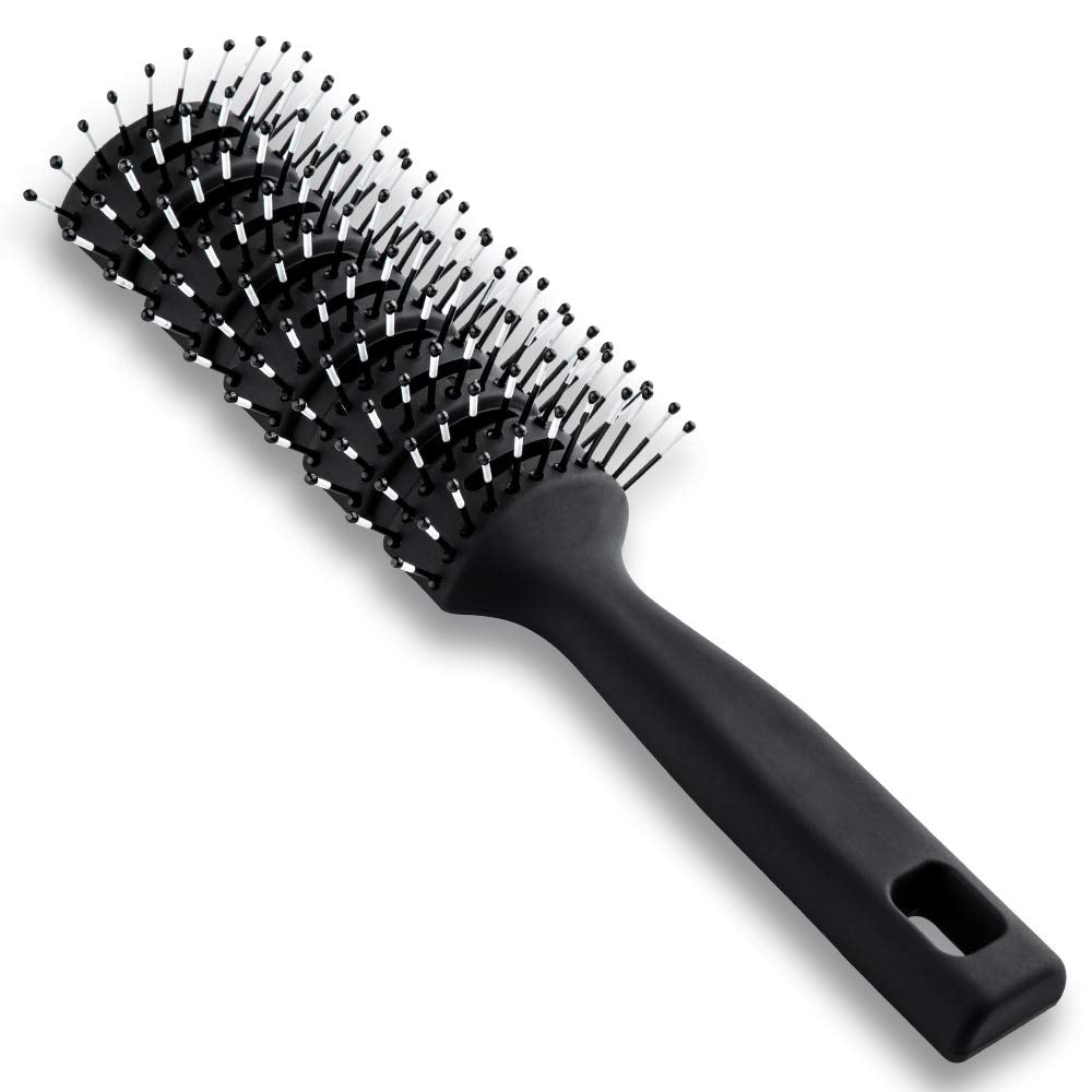 Vented Styling Brush with Ball-Tipped Bristles for Blow Drying Wet, Short, Curly, or Straight Hair for Men and Women (Black)
