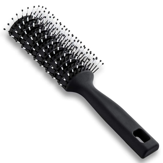 Vented Styling Brush with Ball-Tipped Bristles for Blow Drying Wet, Short, Curly, or Straight Hair for Men and Women (Black)