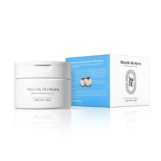 [3W8L] Moisture Calming Clear Pads 70 counts | Vegan Toner Pad For All Skin Types | Gentle Facial Peels & Resurfacing Treatment | Korean Skin Care | k-beauty | 3Words 8Letters