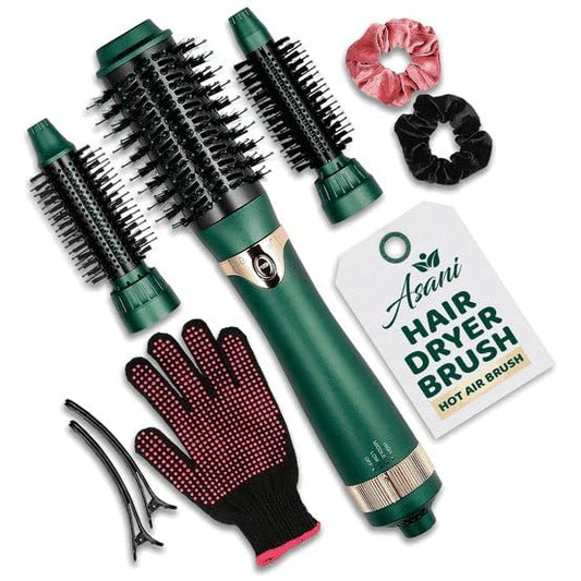 Asani Multipurpose Hot Air Brush - Blow Dryer with Interchangeable Heads for Curling, Straightening, and Volumizing, Heated Styling Brush for All Hair Types