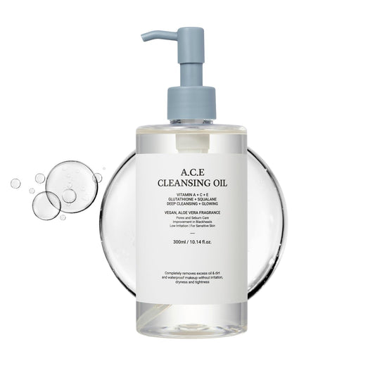 ASNO Multi-Vitamin A.C.E Cleansing Oil 300ml, Makeup Blackhead Whitehead Sebum Remover, Pore Control, Glutathione, Aloe vera + Squalane + Centella Asiatica, Vegan Cleanser, Korean Skin Care