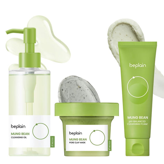 beplain Mung Bean Cleansing Oil & Cleansing Foam & Clay Mask | Fragrance-Free | Pore Care Start with Mung Bean | Korean Skin Care | Suitable for Sensitive Skin