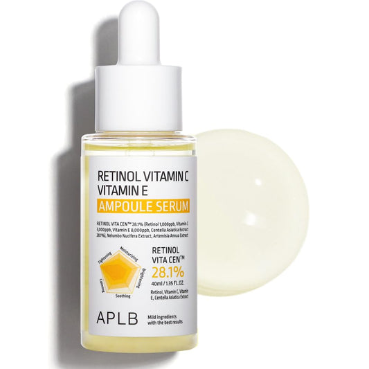 APLB Retinol Vitamin C Vitamin E Ampoule Serum | RETINOL VITA CENª 28.1% 1.35 FL.OZ/Korean Skincare, Long lasting moisturizing, Revitalize for gentle and improve skin texture