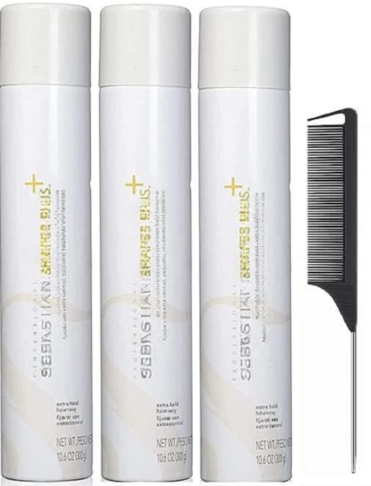 Shaper Plus - Extra Hold Hairspray - 10.6 Ounces- 3 Packs and Black Steel Comb
