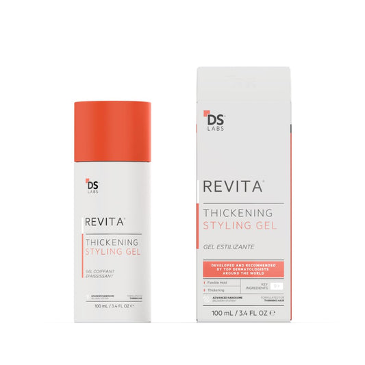 DS Labs Revita Hair Styling Gel for Men - Medium Hold, Volumizing & Thickening with Ginseng, Zinc & Caffeine, Water-Based Formula for Stronger-Looking Hair, No Flakes or Residue, 3.4 Fl Oz