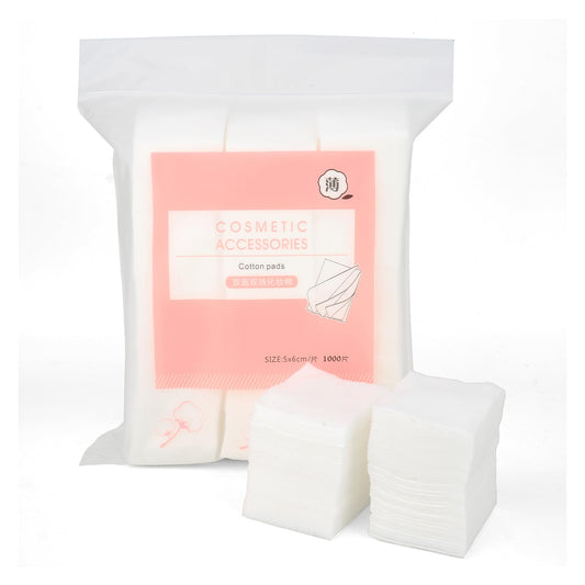 1000PCS Ultra Thin Makeup Remover Cotton Pads Perfect for Face Lips Eyes Nails Polish Makeup Remover Cleansing and Daily Skin Care, Square, Lint