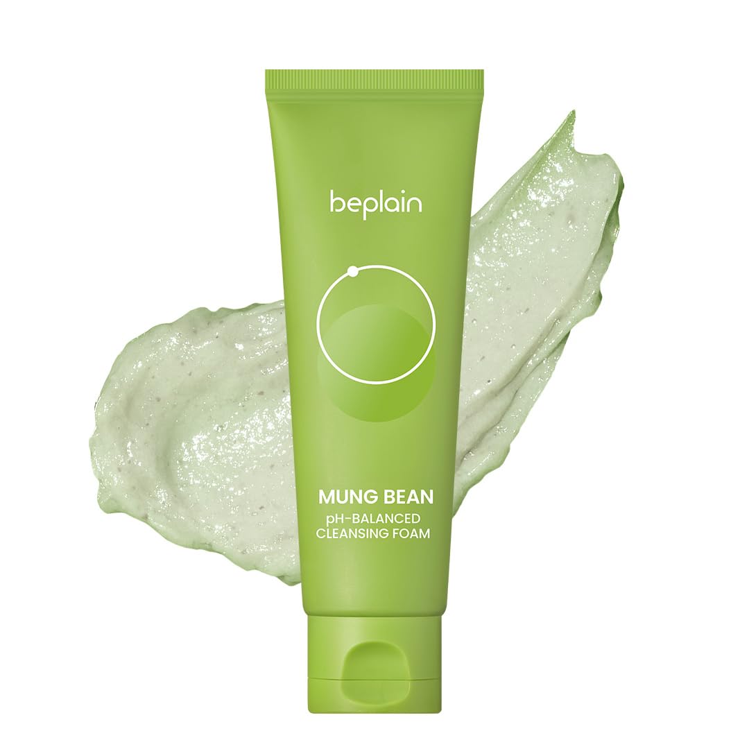 beplain Mung Bean pH-Balanced Cleansing Foam (2.7fl.oz/80ml) | Fragrance-Free | Non-Comedogenic Tested | Deep Pore Facial Cleanser | Suitable for Sensitive Skin | Face Mask Cleanser | Korean Skincare