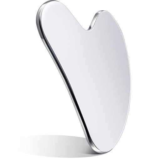Nuanchu Stainless Steel Gua Sha Facial Tools Lymphatic Drainage Massager Guasha for Face Metal Gua Sha Skin Self Care Gifts Face Sculpting Guasha for Body Eyes Jawline Shaper with Pouch(Silver)
